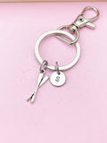 Silver Oars Keychain, Rowing Charm, Personalized Initial
