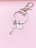 Silver Oars Keychain, Rowing Charm, Personalized Initial