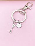 Silver Oars Keychain, Rowing Charm, Personalized Initial
