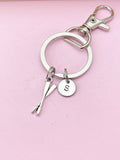 Silver Oars Keychain, Rowing Charm, Personalized Initial
