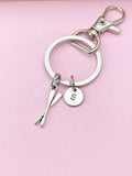 Silver Oars Keychain, Rowing Charm, Personalized Initial