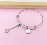 Silver Arrow Heart Charm Bangle Bracelet, Personalized Initial