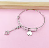 Silver Guardian Angel Wing Charm Bracelet, Arrow Wing Heart Charm, Personalized Gift, N1277