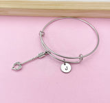 Silver Arrow Heart Charm Bangle Bracelet, Personalized Initial
