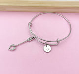 Silver Arrow Heart Charm Bangle Bracelet, Personalized Initial