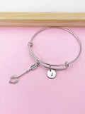 Silver Arrow Heart Charm Bangle Bracelet, Personalized Initial