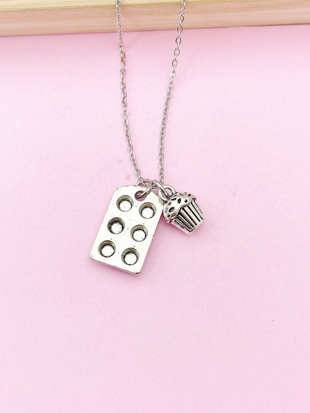 Silver Cupcake Charm Necklace, Cupcake Charm, Baking Pan Charm, Muffin Pan Charm, N220