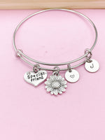 Silver Special Friend Sunflower Charm Bracelet, N966