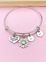 Silver Special Friend Sunflower Charm Bracelet, N966