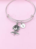 Silver Rose Flower Charm Bracelet, Rose Flower Florist Jewelry Gift, N57567