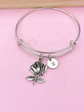 Silver Rose Flower Charm Bracelet, Rose Flower Florist Jewelry Gift, N57567