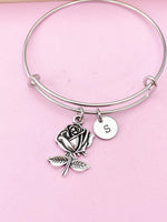 Silver Rose Flower Charm Bracelet, Rose Flower Florist Jewelry Gift, N57567