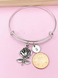 Silver Rose Flower Charm Bracelet, Rose Flower Florist Jewelry Gift, N57567