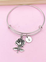 Silver Rose Flower Charm Bracelet, Rose Flower Florist Jewelry Gift, N57567