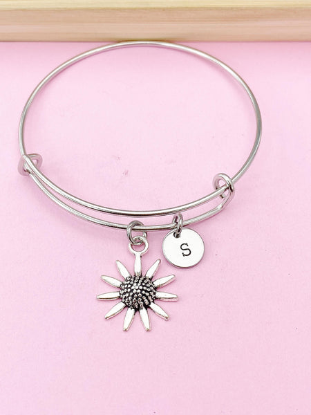 Silver Daisy Flower Charm Bracelet, Daisy Flower Florist Jewelry Gift, N5758