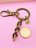 Silver or Bronze DNA Charm Keychain, Biology Genetics School Gifts Ideas, AN938
