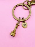 Bronze Queen Chess Piece Keychain Personalized Customized Monogram Made to Order Jewelry, N4191