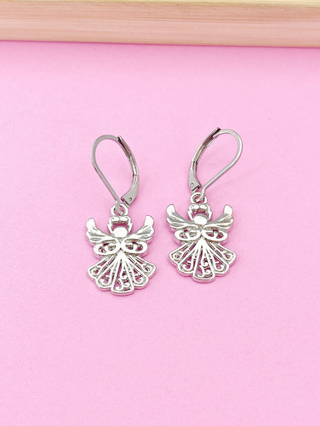 Silver Guardian Angel Charm Earrings, N268Z