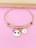 Gold Cute Panda Charm Bracelet Bangle, Personized Initial Bracelet, N4941