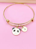 Gold Cute Panda Charm Bracelet Bangle, Personized Initial Bracelet, N4941
