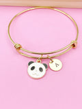 Gold Cute Panda Charm Bracelet Bangle, Personized Initial Bracelet, N4941