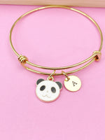 Gold Cute Panda Charm Bracelet Bangle, Personized Initial Bracelet, N4941