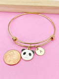 Gold Cute Panda Charm Bracelet Bangle, Personized Initial Bracelet, N4941