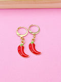 Gold Red Hot Chili Pepper Earrings, Dangle Hoop Lever-back Earrings, N4713A