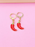 Gold Red Hot Chili Pepper Earrings, Dangle Hoop Lever-back Earrings, N4713A
