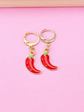 Gold Red Hot Chili Pepper Earrings, Dangle Hoop Lever-back Earrings, N4713A