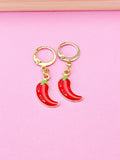 Gold Red Hot Chili Pepper Earrings, Dangle Hoop Lever-back Earrings, N4713A