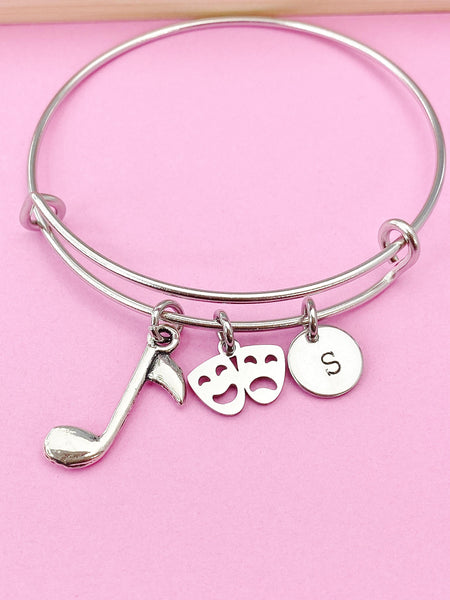 School Music Theater Drama Bracelet, Comedy Tragedy Mask Charm, Actor Theater Arts Gifts, N4654A