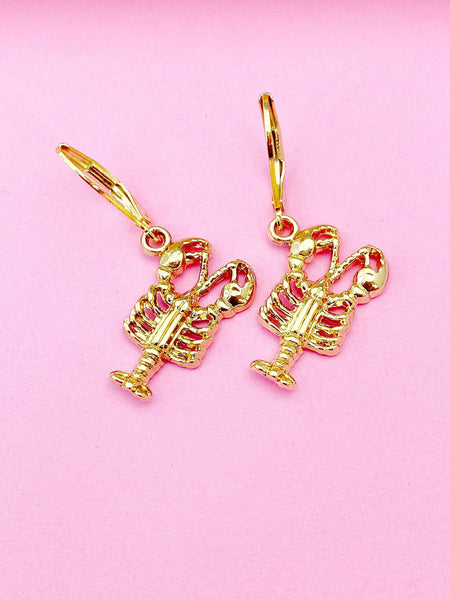 Gold Lobster Ocean Charm Earrings, Shrimp, N4860A