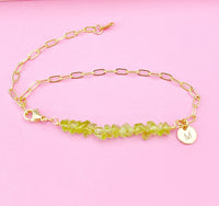 Gold Peridot Bracelet Natural Gemstone Wedding Bridesmaid August Birthday Gifts Ideas Personalized Customized, N3980