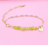 Gold Peridot Bracelet Natural Gemstone Wedding Bridesmaid August Birthday Gifts Ideas Personalized Customized, N3980