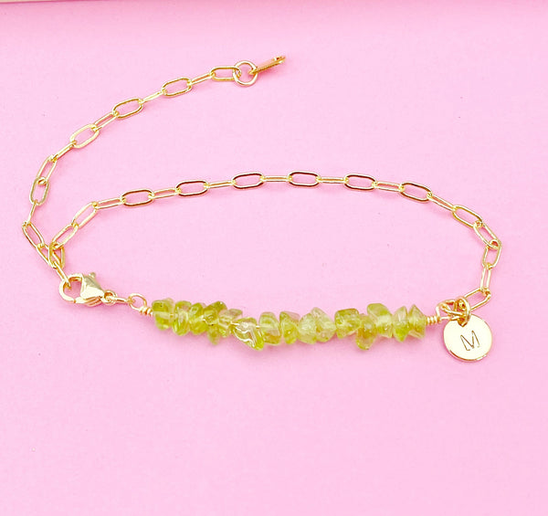 Gold Peridot Bracelet Natural Gemstone Wedding Bridesmaid August Birthday Gifts Ideas Personalized Customized, N3980