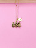 Gold Three Wise Monkeys Necklace, Personalized Initial Charm