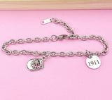 Silver Firefighter Helmet Badge Number Charm Bracelet Fireman Gifts Ideas, N1242A