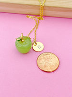 Gold Apple Charm Necklace, Fruit Green Apple Charm, N4998