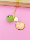 Gold Apple Charm Necklace, Fruit Green Apple Charm, N4998