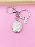 Flower Locket Keychain, Keepsake Photo Frame, Stainless Steel Flower Locket Initial Keychain, N4921