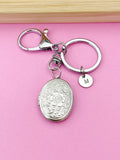 Flower Locket Keychain, Keepsake Photo Frame, Stainless Steel Flower Locket Initial Keychain, N4921
