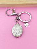 Flower Locket Keychain, Keepsake Photo Frame, Stainless Steel Flower Locket Initial Keychain, N4921