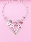 Diamond Bracelet, Silver Diamond Shaped Charm Bangle, Diamond Shaped Charm, Geomatic Charm, Christmas Gift, Personalized Initial, B275