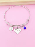 Silver Yaya Bracelet, Stainless Steel Birthstone Charm, Personalized Jewelry, N2264