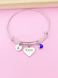Silver Yaya Bracelet, Stainless Steel Birthstone Charm, Personalized Jewelry, N2264