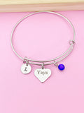 Silver Yaya Bracelet, Stainless Steel Birthstone Charm, Personalized Jewelry, N2264
