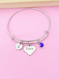 Silver Yaya Bracelet, Stainless Steel Birthstone Charm, Personalized Jewelry, N2264