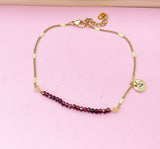 Gold Natural Garnet Gemstone Bracelet January Birthday Mother's Day Gifts Ideas Personalized Customized Made to Order, N5540