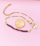 Gold Natural Garnet Gemstone Bracelet January Birthday Mother's Day Gifts Ideas Personalized Customized Made to Order, N5540